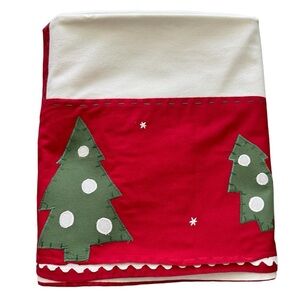 Pottery Barn Kids Vintage 100% Cotton Red Green Holiday Christmas Tablecloth